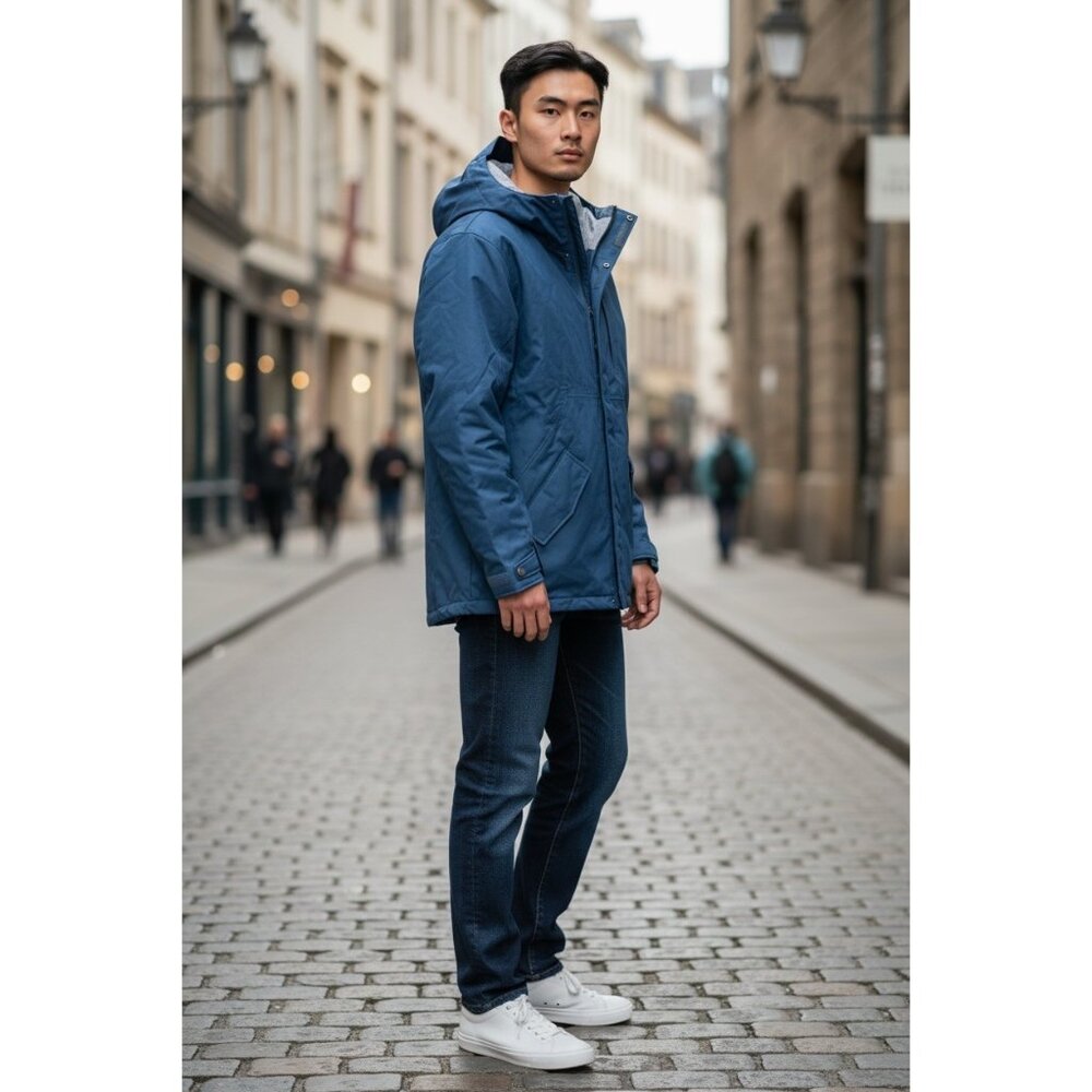 NWT HoodLamb Men's Hemp Short Hooded Winter Parka Jacket Size S Navy